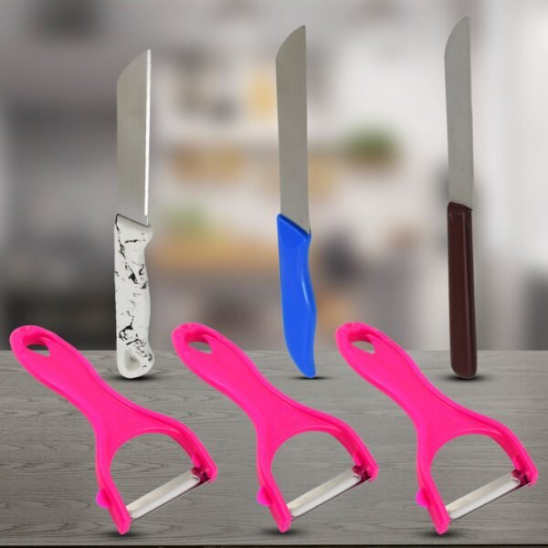 Knife and Peeler, Stainless Steel Knife & Peeler Set (2 Pc Set / Mix Design)