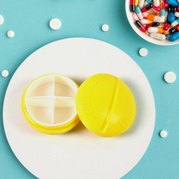Portable Round Shape 4 Compartments Pill Box (1 Pc / With Brown Box)